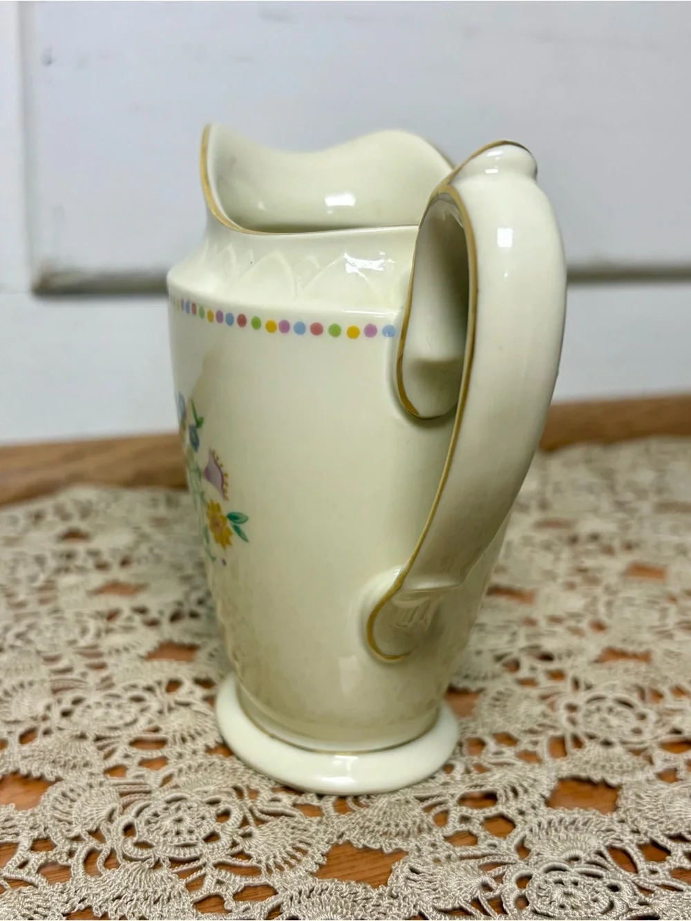 Vintage 80s Lady Hamilton German Floral Gold Trim Ceramic Small Pitcher Creamer